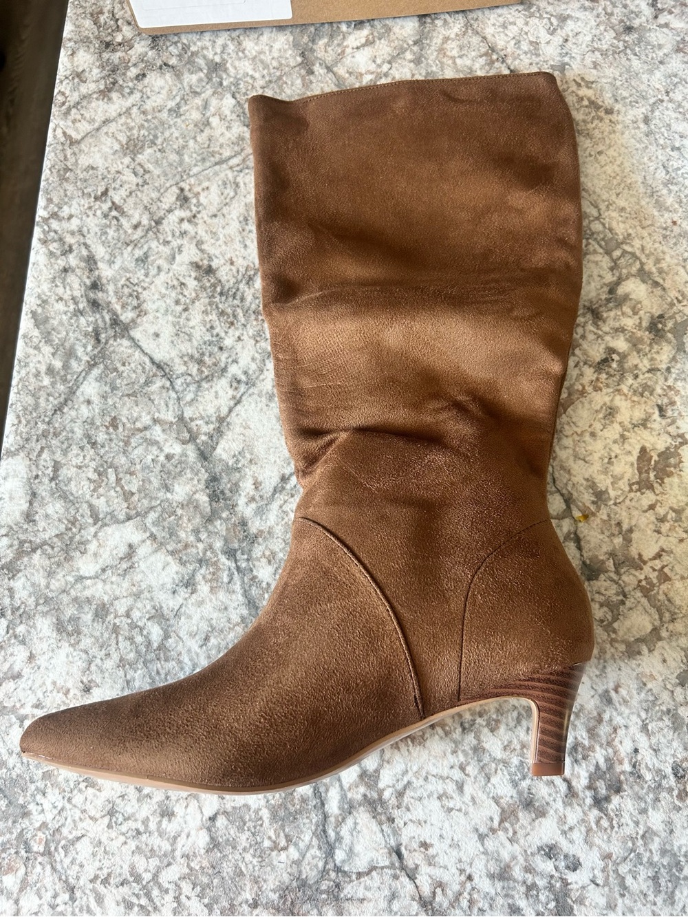 Brown Suede Mid-Calf Heeled Boots